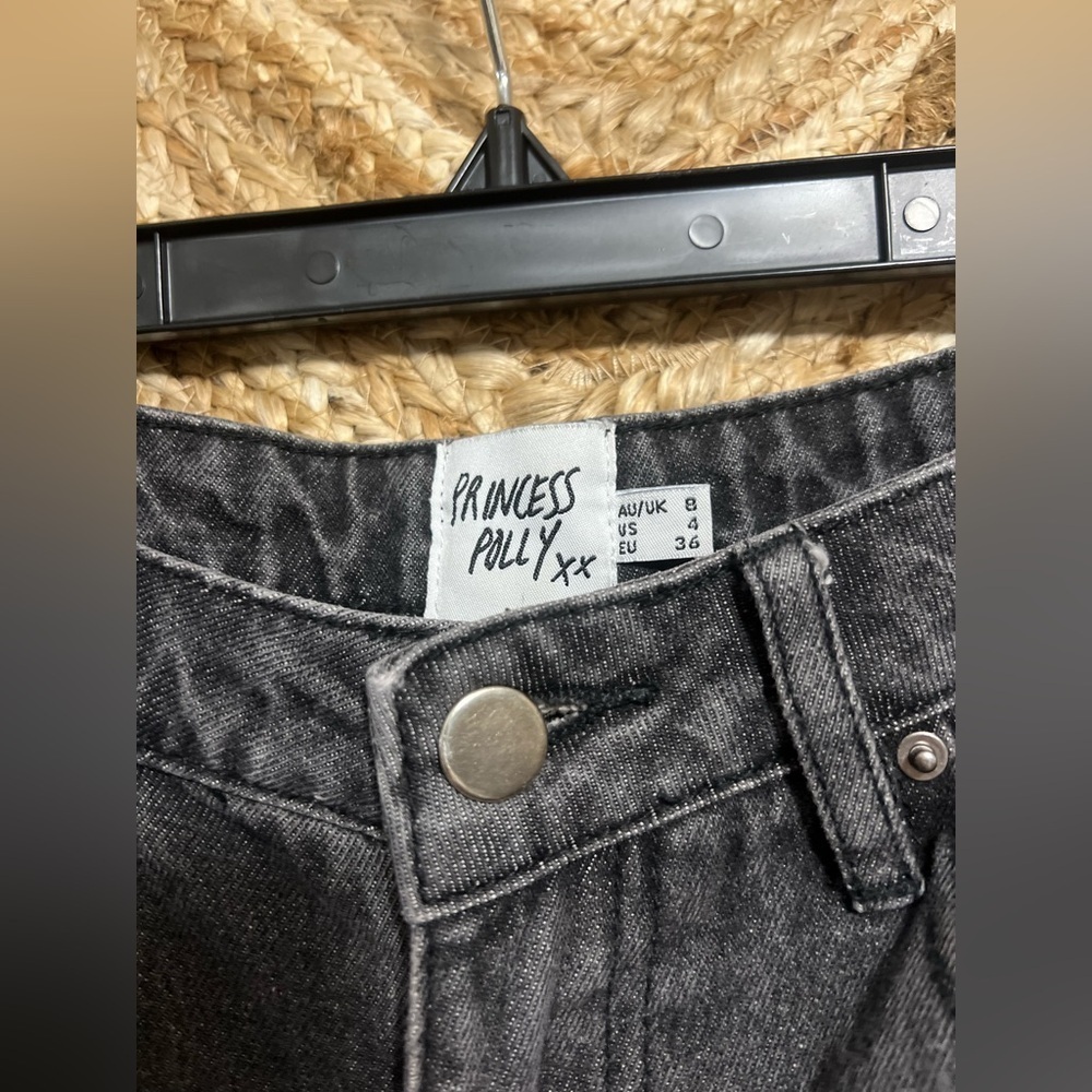 Princess Polly Women's Black Wide Leg Denim Jeans,Slit Cuffs,Size US 4 - Picture 3 of 8